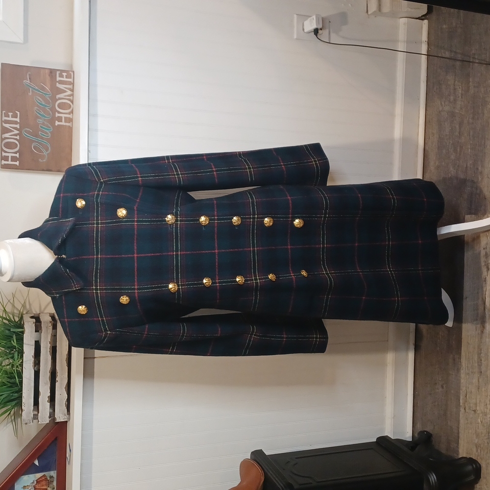 Vintage Lauren Ralph Lauren Plaid Wool Double Breasted Coat Size Medium - Picture 1 of 10